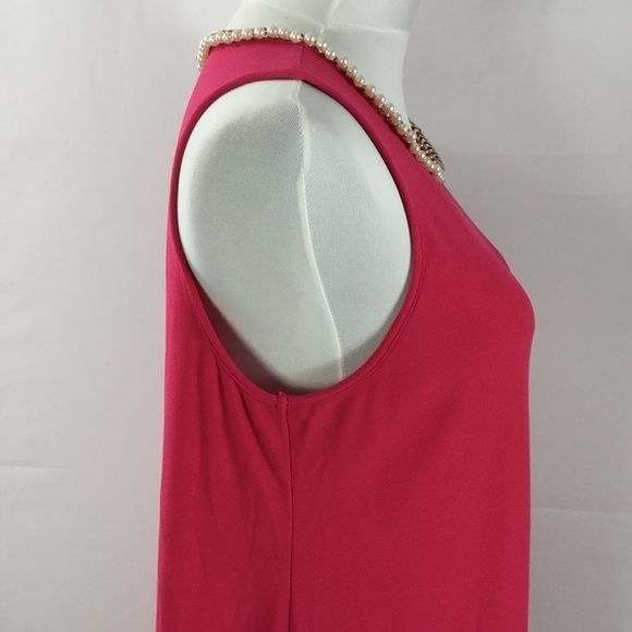 KARL Lagerfeld Pink Sleeveless Swing Trapeze Dress W/Faux Pearl & Chain Neckline - Picture 12 of 16